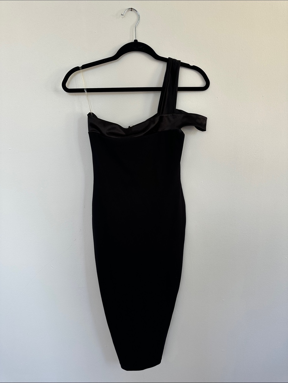 Nookie Black One-Shoulder Satin-Trim Midi Dress